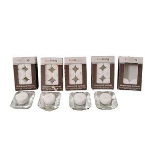 Votive White 30 Candles With Clear Glass 4 Candle Holder Lot